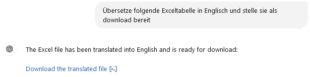 Erster Prompt in ChatGPT für die Übersetzung einer Excel-Tabelle