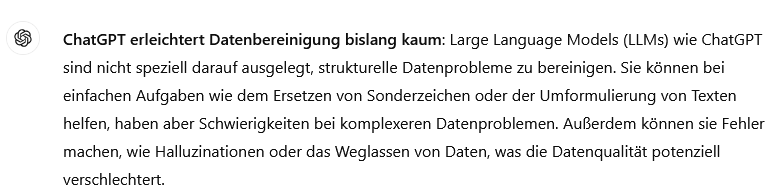 ChatGPTs Selbsteinschätzung zur Datenbereinigung