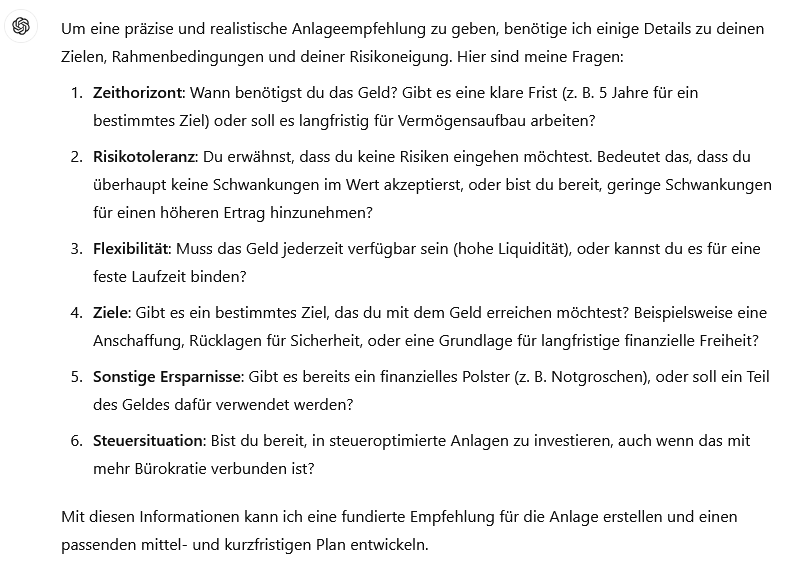 Rückfragen von ChatGPT um die Details zu verstehen